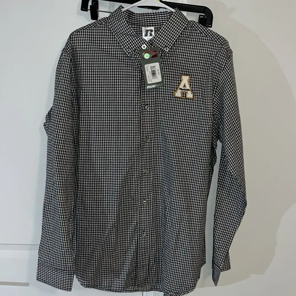 New Appalachian App State Mountaineers Gingham Check Plaid LS Work Casual shirt